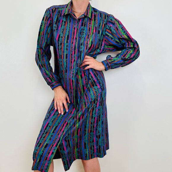 Vintage Henry Lee 90s Long Sleeved Midi Shirt Dress with Pockets made in USA - Picture 1 of 12
